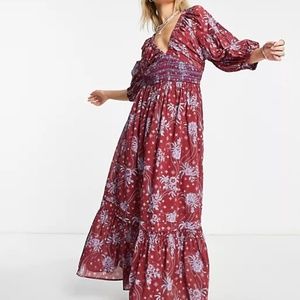 Free People Red and White Floral Maxi Dress